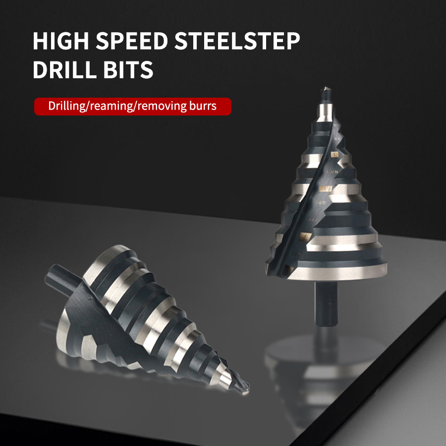 Drill Bits - スパイラル溝付きヘビーデューティステップドリルビット、ステンレス鋼、銅、アルミニウム、木材、プラスチックの穴あけに適しています。