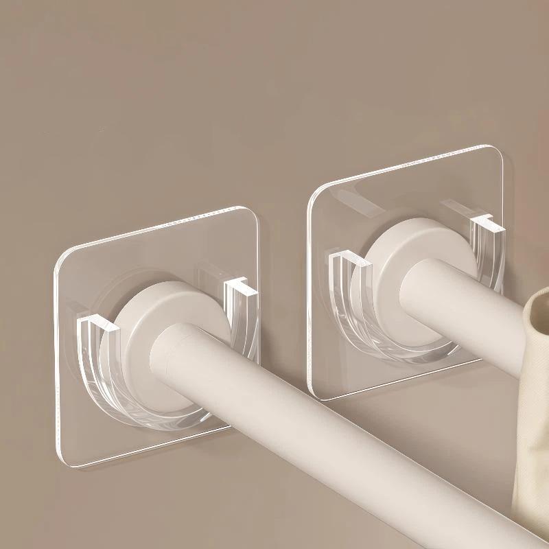 Curtain Rods - N$ 4個入り 透明粘着式カーテンロッド用ブラケット。穴あけ不要で、浴室、寝室、家庭での使用に適した、高い耐荷重性。