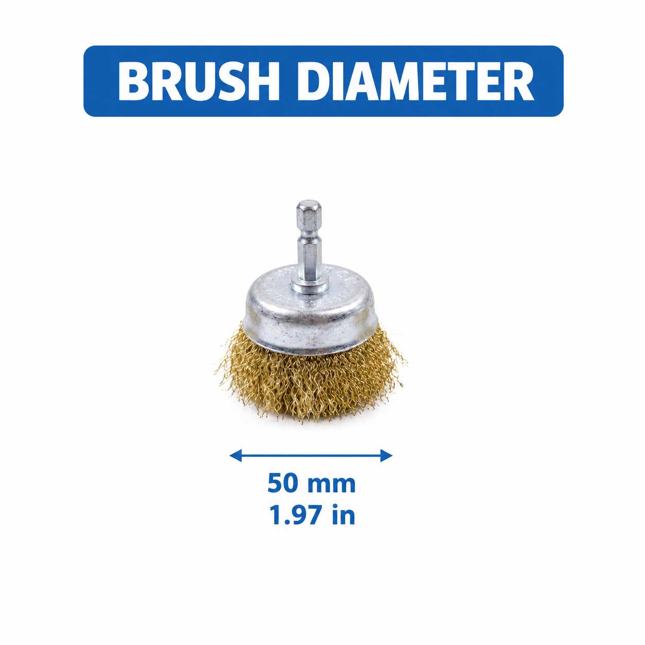 Paint Brush - 1個入り、50mmのカップ型銅メッキワイヤーブラシ。六角軸付きで、ドリルで使用するクリーニングブラシ。金属の錆や塗料の除去、研磨作業に使用できるツール。