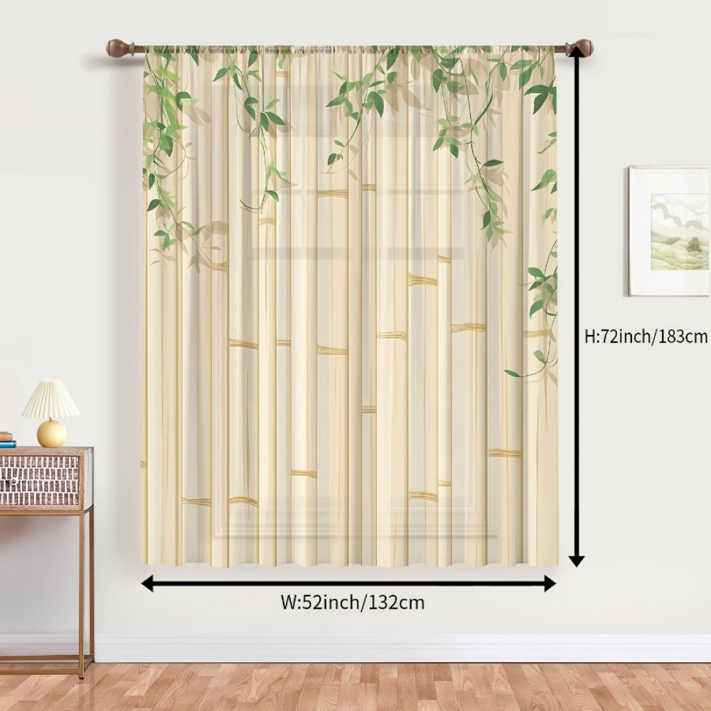 1枚入りシアー カーテン 竹の葉とグリーンのベージュ柄、リビ - Curtain Rods のレビューと価格