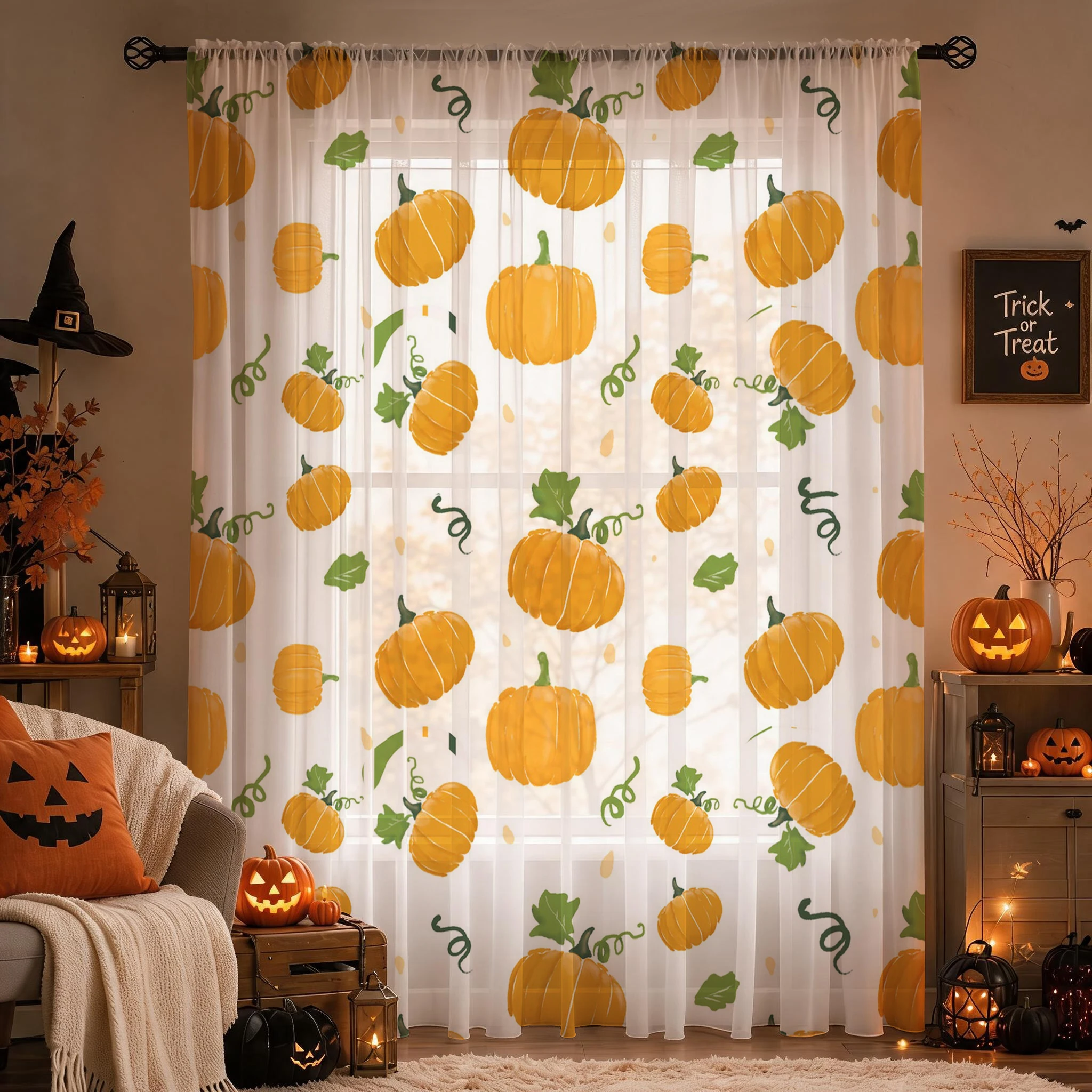 ハロウィン用シアーカーテン ロッドポケット付き ハロウィンギ - Curtain Rods のレビューと価格